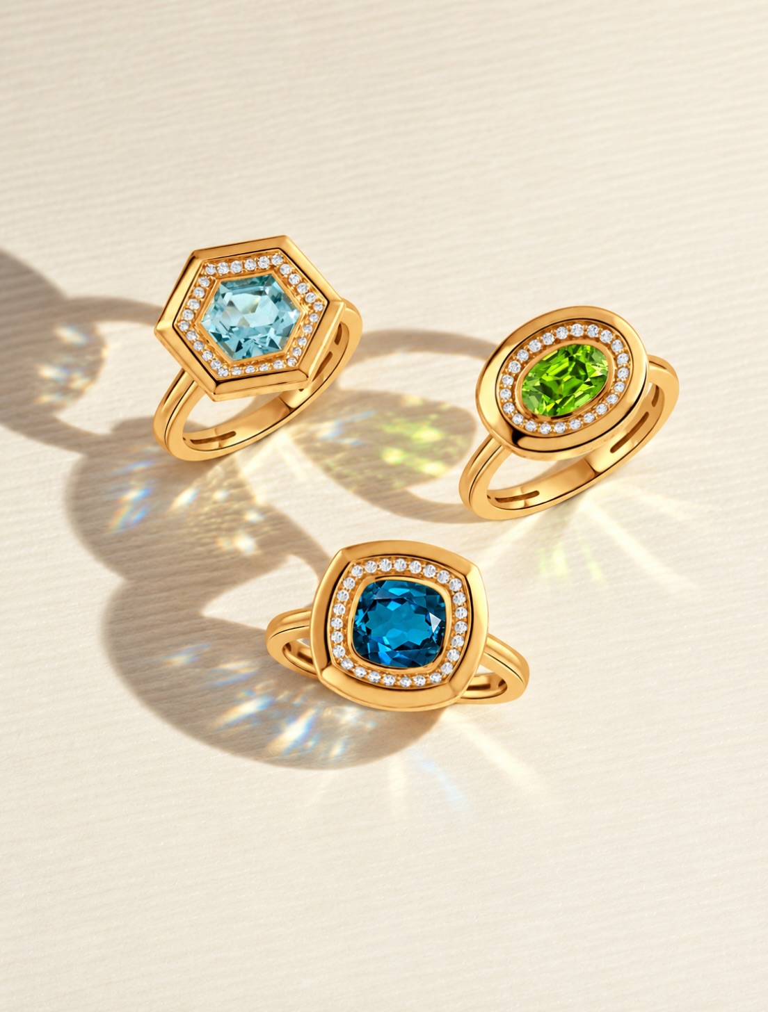 Bezel-set beauties in a variety of shapes and natural gemstones. The modern everyday ri…